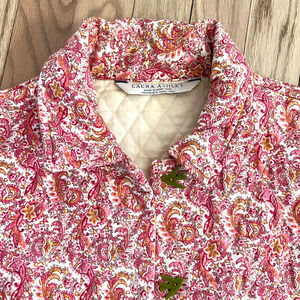Vintage Laura Ashley Womens Sz Medium Pink Paisley Floral Quilted Coat Jacket